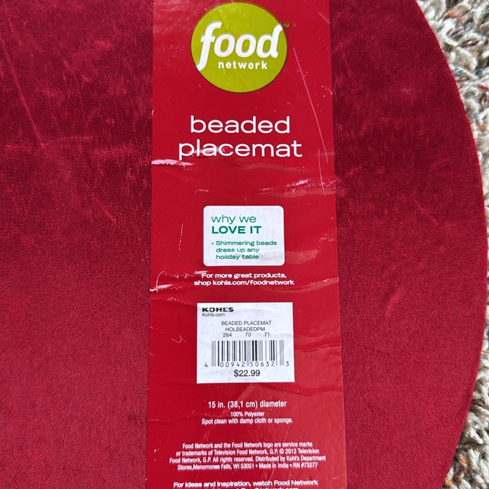 Food Network Burgundy Red Beaded Placemat - Picture 4 of 4